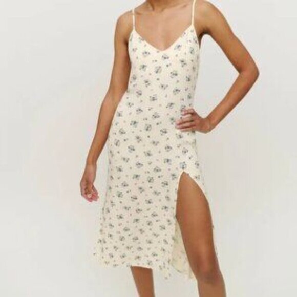 Reformation Crimini in Blaire Ivory Floral Slit Tank Slip Dress Size 6 - Picture 1 of 5